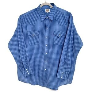 Ely Cattleman Shirt Mens 2XL Blue Plaid Western Pearl Snap Long Sleeve Cowboy